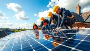 Expert solar panel installation Leicester team operating on a home roof, promoting renewable energy solutions.