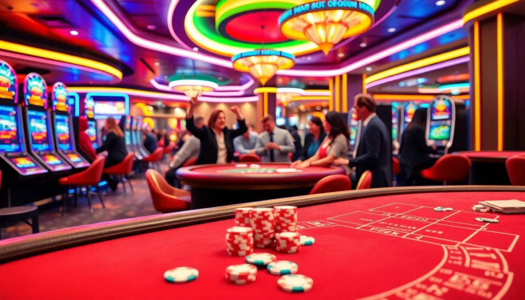 Engaging scene of online casinos for Oklahoma showcasing vibrant gaming tables and players.