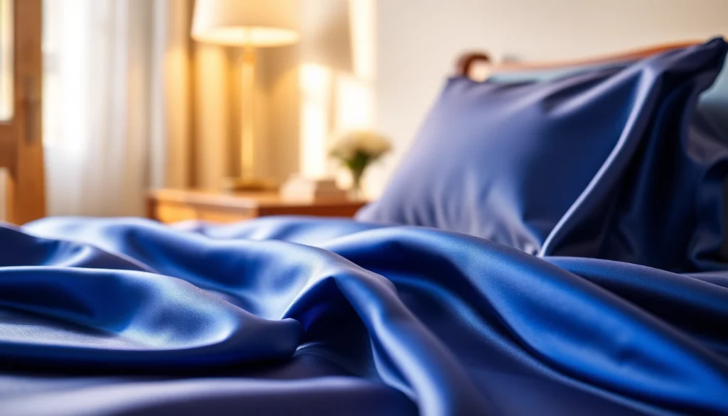 Satijnweefsel prachtig draperend in een luxe slaapkamer met een glanzend effect.