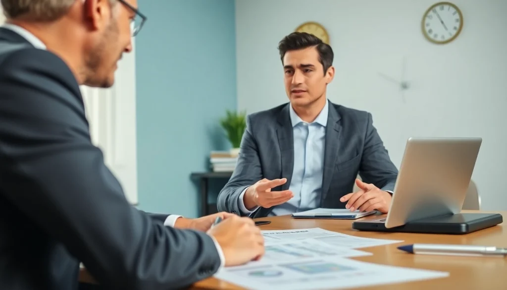 Consulente finanziario che aiuta un cliente a comprendere la legge 3 del 2012 sul sovraindebitamento.