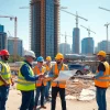 Austin construction site bustling with workers, equipment, and urban development.