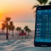 Explore sports betting apps California with vibrant smartphone display against a California sunset.