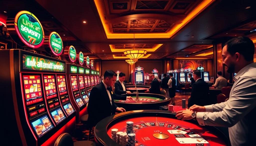 Players enjoying games at a casino, highlighting the excitement of link alternatif seven77.