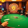 Experience thrilling gameplay at hello88.com with an exciting blackjack table full of chips and cards.