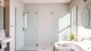 Stylish installation of sunney shower doors in a modern bathroom with bright decor.