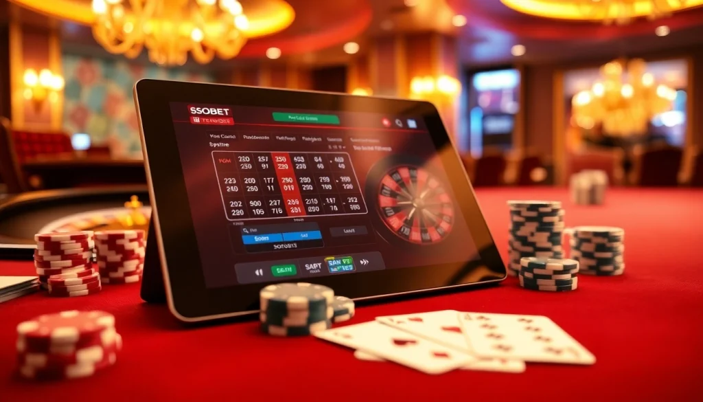SboBet offers thrilling online betting with chips and cards at a luxe casino table.