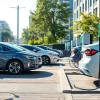 Visual representation of an EV charger solution showing an installation in an urban area with electric vehicles.