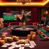 KJC XX88 players engaging in thrilling online casino games, showcasing poker chips and vibrant casino elements