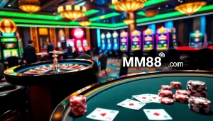 Experience the excitement of gaming at mm88 com with luxurious casino tables and vibrant slot machines.