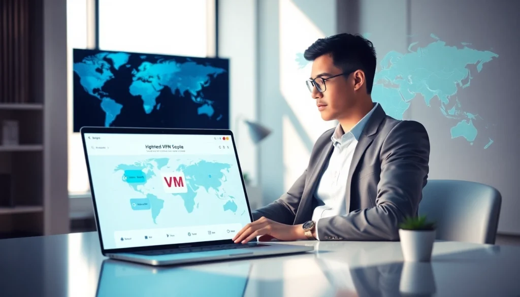 快连官网：一名自信用户在现代工作空间使用高速VPN服务。