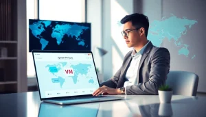 快连官网：一名自信用户在现代工作空间使用高速VPN服务。