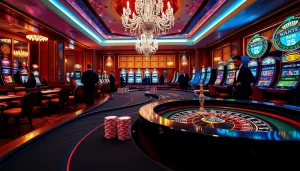 Experience the excitement of xin88 com sòng bạc with vibrant casino tables and colorful chips in a luxurious setting.