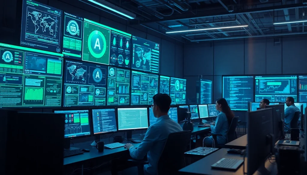 Cybersecurity AI professionals analyzing advanced threat data in a modern lab setting.