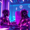 Best nsfw ai chatbots engaging in intimate conversations in a futuristic digital landscape.