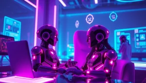 Best nsfw ai chatbots engaging in intimate conversations in a futuristic digital landscape.