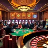Engaging casino scene featuring poker players and slot machines, highlighting good88. com.