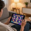 Terlibat dengan permainan kasino 100 cuci yang menarik di tablet dalam suasana rumah yang selesa