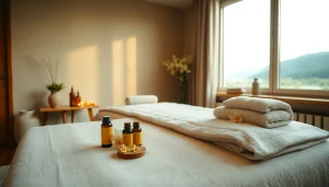 부드러운 조명과 차분한 декор가 있는 평화로운 마사지 룸에서의 러시아출장마사지