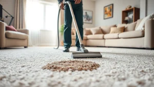 Efficient carpet cleaning business professional removing stains from a rug.