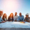 Professionals discussing important ideas in a construction membership association.