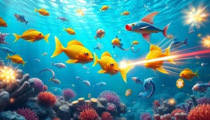 Engaging "bắn cá đổi thưởng" gameplay featuring vibrant underwater marine life and advanced weaponry.