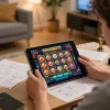 Pemain terlibat dalam permainan slot DRAGON222 di tablet, menunjukkan pengaturan perjudian online yang menarik.