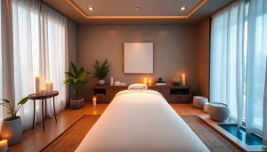 스트레스 완화와 회복을 위한 편안한 마사지룸 분위기, 마사지 강조