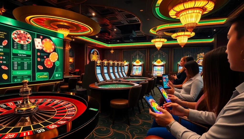 Action palpitante dans un casino en ligne France, avec des jetons de poker, des cartes et des écrans de jeu vibrants.