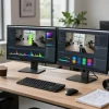 Video to promptgenerator in action, showcasing video analysis on modern dual-screen setup.