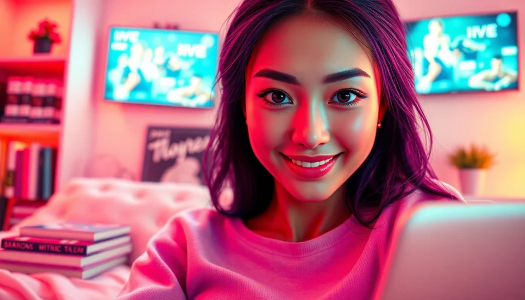 Engaging AI girlfriend character in a cozy, modern virtual room.