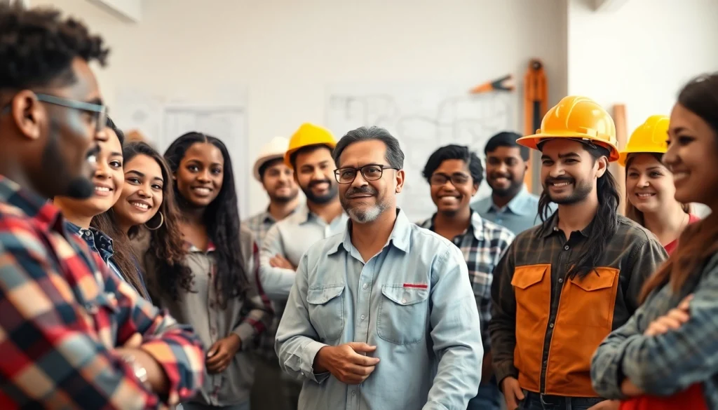 Engaging construction training programs session with diverse apprentices and instructor.
