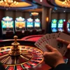 Intense affrontement de poker mettant en avant des éléments de casino en ligne France avec des cartes élégantes et une atmosphère excitante.