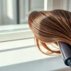Enhance frizz-free styling with a professional hair dryer for frizzy hair on a chic vanity.