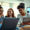Online exams help through collaborative study sessions in a professional environment.