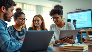 Online exams help through collaborative study sessions in a professional environment.