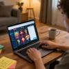 Engaging with tr88. com on a laptop for online casino gaming at home