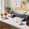 Custom acrylic standee design process in a vibrant creative workspace.