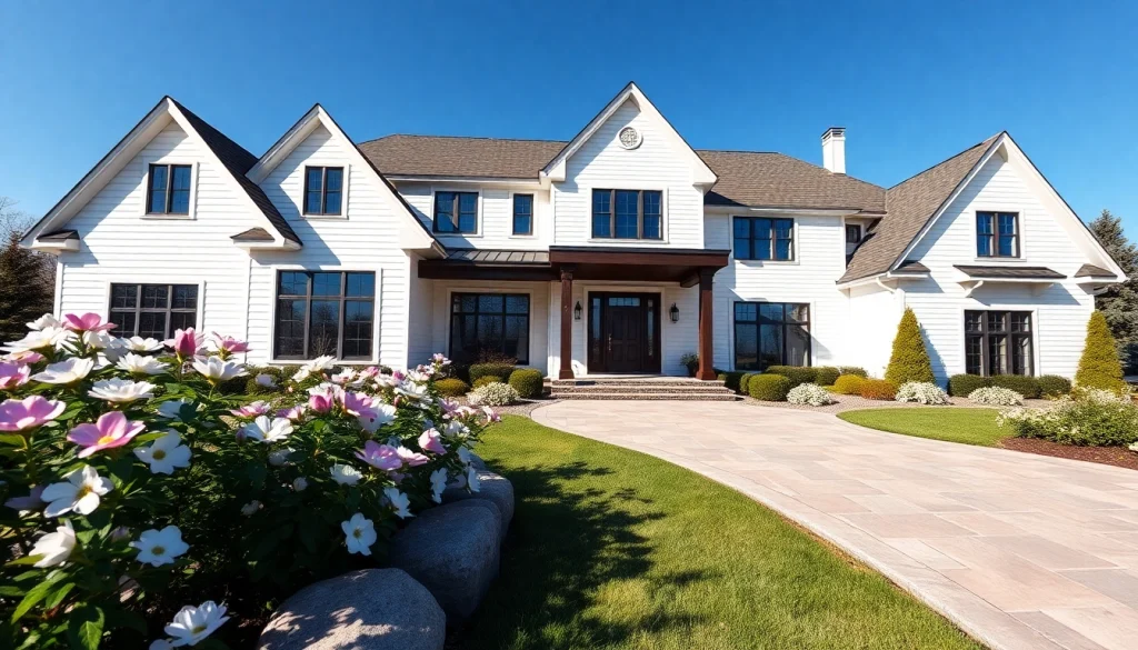 Showcase of a Sharon Custom Colonial New Build with elegant design and beautiful landscaping.