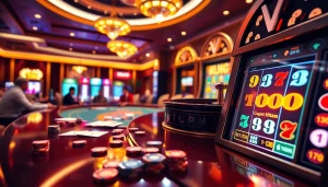 Experience the excitement of slot demo scatter hitam at a bustling casino with roulette and slots.