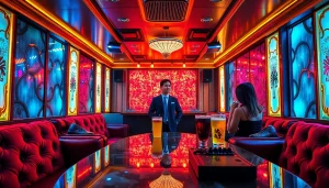 활기찬 분위기에서 손님들이 음료와 음악을 즐기는 제주도유흥 노래방 장면