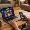Engaging with the u888 online casino platform at home, showcasing a cozy gaming setup.