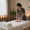 Relaxing massage therapy setting at a spa focusing on 역삼동마사지 experience, with soft lighting and calming decor.
