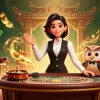 Mainkan permainan menarik di slot88 resmi dengan ilustrasi cerah dari dealer terampil dan elemen kasino.
