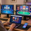 Engaging online gambling scene showcasing a player accessing the alexis77 platform on multiple devices.