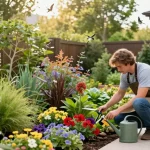 Transform your outdoor space with professional gardening and landscaping services, featuring a gardener care for vibrant plants.