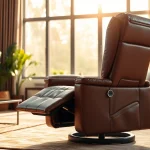 Relax in a comfortable leather lift recliner chair with elegant detailing in a cozy setting.