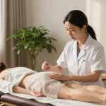 수원교통사고한의원 holistic healing treatment scene in a calm wellness clinic