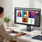 Creating detailed AI prompts from images in a modern workspace, showcasing innovation in image to prompt technology.