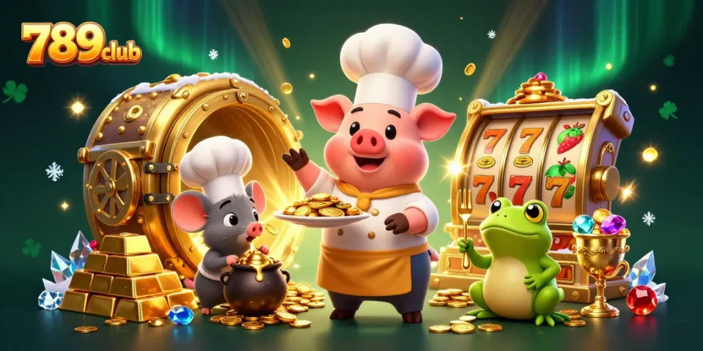 Win big at 789club with vibrant characters and golden treasures in this colorful casino scene