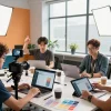 Creators utilizing seedance 2.0 in a vibrant video production studio, showcasing teamwork and advanced technology.